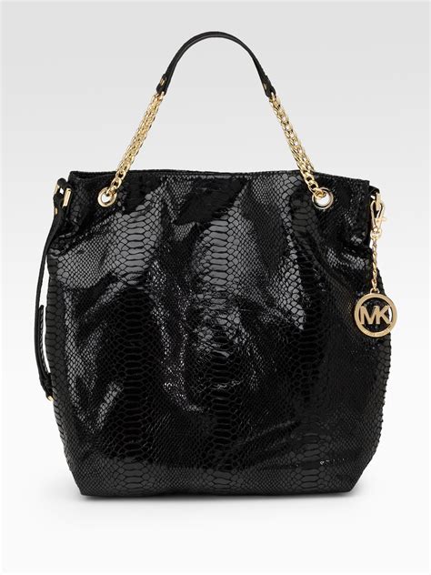 michael kors on blacks|michael kors black patent tote.